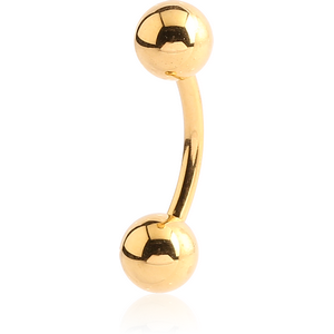 14K GOLD CURVED BARBELL WITH HOLLOW BALLS