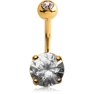 14K GOLD ROUND PRONG SET 6MM CZ NAVEL BANANA WITH JEWELLED TOP BALL