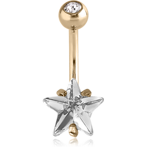 14K GOLD STAR PRONG SET 8MM CZ NAVEL BANANA WITH JEWELLED TOP BALL