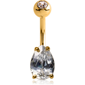 14K GOLD PEAR PRONG SET 5X7MM CZ NAVEL BANANA WITH JEWELLED TOP BALL