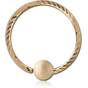 14K GOLD FIXED BEAD RING WITH DIAMOND CUTTING AND BRUSHED BALL