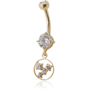 14K GOLD DOUBLE JEWELLED NAVEL BANANA WITH CZ HOOP CHARM