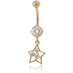 14K GOLD DOUBLE JEWELLED NAVEL BANANA WITHCZ STAR CHARM