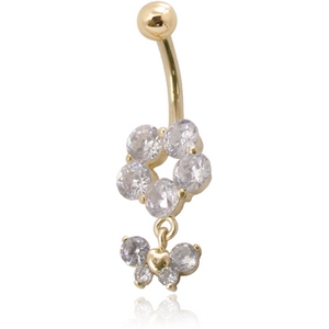 14K GOLD JEWELLED NAVEL BANANA WITH CZ BUTTERFLY CHARM