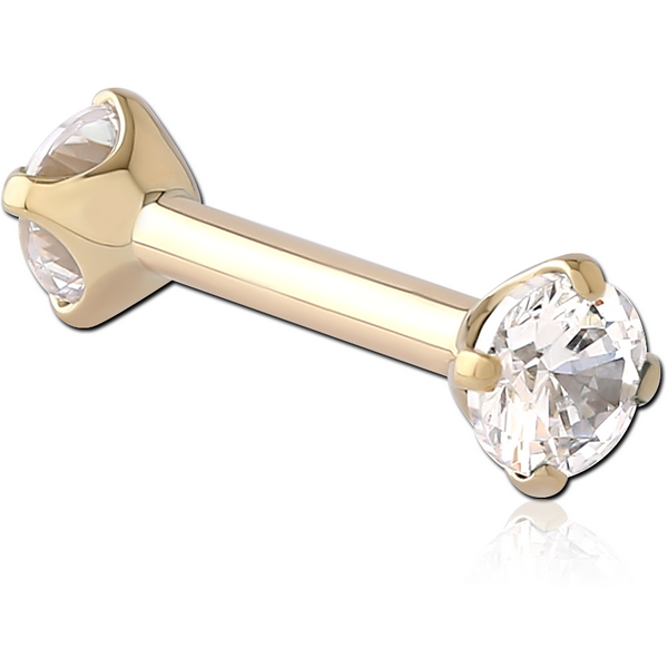 14K GOLD INTERNALLY THREADED DOUBLE WHITE DIAMOND BARBELL