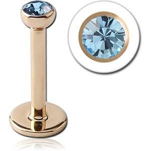 14K GOLD INTERNALLY THREADED BEZEL SET SWAROVSKI CRYSTAL JEWELLED MICRO LABRET