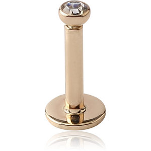 14K GOLD INTERNALLY THREADED BEZEL SET WHITE DIAMOND LABRET