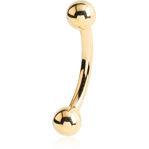 14K GOLD CURVED MICRO BARBELL WITH HOLLOW BALLS