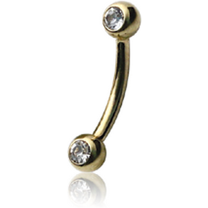 14K GOLD DOUBLE SIDE JEWELLED CURVED MICRO BARBELL