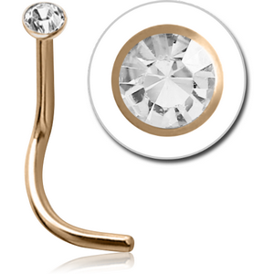 14K GOLD 2.5MM BEZEL SET JEWELLED CURVED NOSE STUD