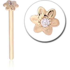 14K GOLD JEWELLED STRAIGHT NOSE STUD - FLOWER