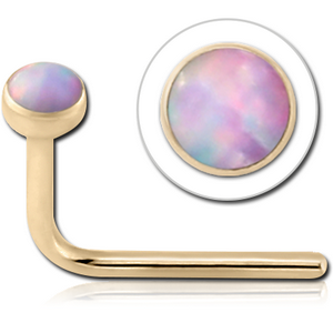 14K GOLD 90 DEGREE BEZEL SET SYNTHETIC OPAL NOSE STUD