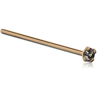 18K GOLD STRAIGHT NOSE STUD WITH 1.35MM PRONG SET BLACK DIAMOND