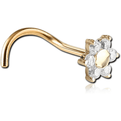 18K GOLD PRONG SET FOWER JEWELED CURVED NOSE STUD