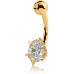 18K GOLD OVAL PRONG SET CZ NAVEL BANANA WITH HOLLOW TOP BALL