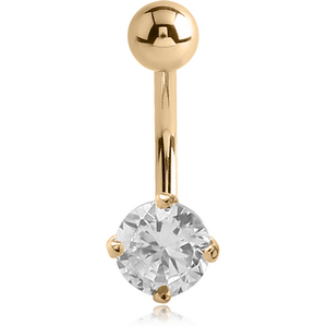 18K GOLD ROUND PRONG SET 5MM CZ NAVEL BANANA WITH HOLLOW TOP BALL