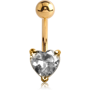 18K GOLD HEART PRONG SET 5MM CZ NAVEL BANANA WITH HOLLOW TOP BALL