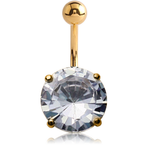 18K GOLD ROUND PRONG SET 10MM CZ NAVEL BANANA WITH HOLLOW TOP BALL