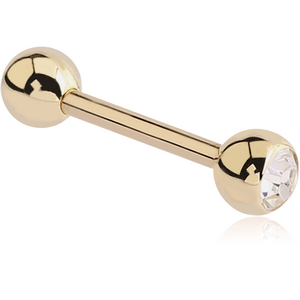 18K GOLD JEWELLED BARBELL WITH ONE HOLLOW BALL