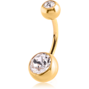 18K GOLD DOUBLE PREMIUM CRYSTAL JEWELLED CURVED BARBELL