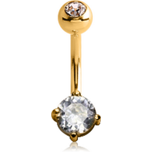 18K GOLD ROUND PRONG SET 5MM CZ NAVEL BANANA WITH JEWELLED TOP BALL