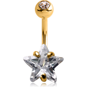 18K GOLD STAR PRONG SET 10MM CZ NAVEL BANANA WITH HOLLOW TOP BALL