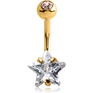18K GOLD STAR PRONG SET 8MM CZ NAVEL BANANA WITH JEWELLED TOP BALL