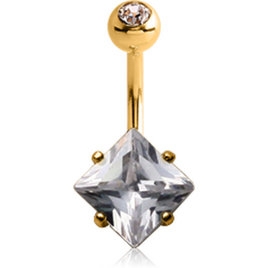 18K GOLD SQUARE PRONG SET 6MM CZ NAVEL BANANA WITH JEWELLED TOP BALL
