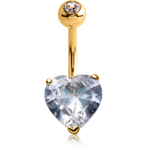 18K GOLD HEART PRONG SET 10MM CZ NAVEL BANANA WITH JEWELLED TOP BALL
