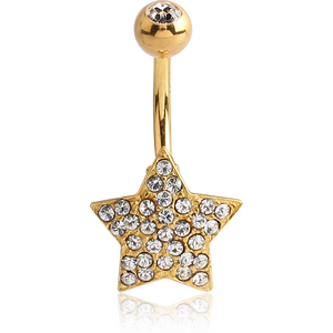 18K GOLD MULTI CZ STAR NAVEL BANANA WITH JEWELLED TOP BALL