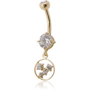 18K GOLD DOUBLE JEWELLED NAVEL BANANA WITH CZ HOOP CHARM