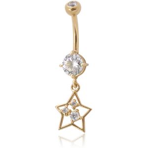 18K GOLD DOUBLE JEWELLED NAVEL BANANA WITHCZ STAR CHARM