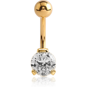 18K GOLD ROUND PRONG SET 6MM CZ NAVEL BANANA