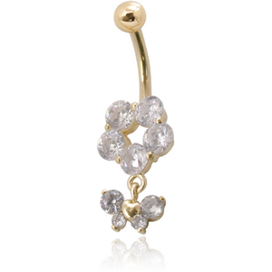 18K GOLD JEWELLED NAVEL BANANA WITH CZ BUTTERFLY CHARM