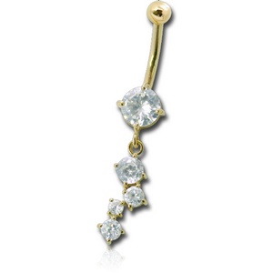 18K GOLD ROUND CZ AND CHARM NAVEL BANANA WITH HOLLOW TOP BALL
