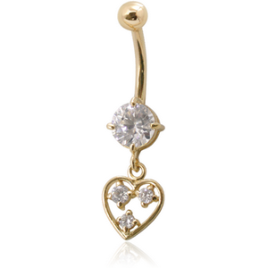 18K GOLD CZ HEART CHARM NAVEL BANANA WITH HOLLOW TOP BALL