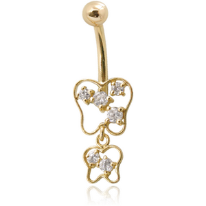 18K GOLD CZ BUTTERFLY CHARM NAVEL BANANA WITH HOLLOW TOP BALL