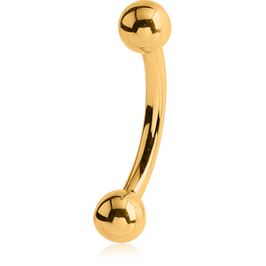 18K GOLD CURVED MICRO BARBELL WITH HOLLOW BALLS