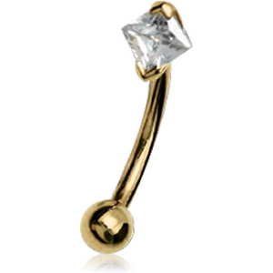 18K GOLD PRONG SET SQUARE JEWELLED CURVED MICRO BARBELL