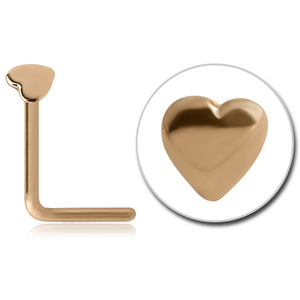 18K GOLD HEART 90 DEGREE NOSE STUD