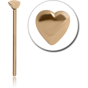 18K GOLD HEART STRAIGHT NOSE STUD 15MM