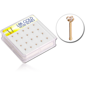 BOX OF 18K GOLD JEWELLED NOSE BONES WITH 2MM PRONG SET