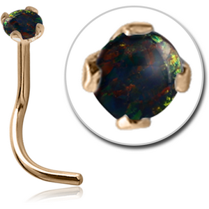 18K GOLD 2MM PRONG SET SYNTHETIC OPAL JEWELLED CURVED NOSE STUD