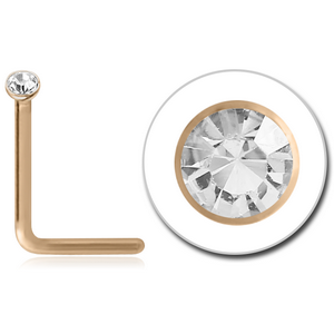 18K GOLD 90 DEGREE NOSE STUD WITH 1.6MM BEZEL SET DIAMOND