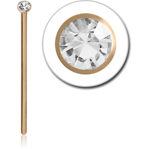 18K GOLD 3 MM BEZEL SET SWAROVSKI CRYSTAL JEWELLED STRAIGHT NOSE STUD