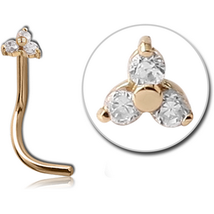 18K GOLD PRONG SET TRINITY JEWELLED CURVED NOSE STUD