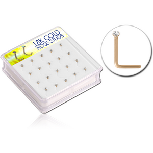 18K GOLD BEZEL SET JEWELLED 90 DEGREE NOSE STUD - BOX OF 20 PCS