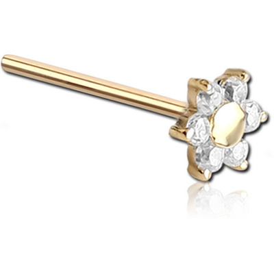 18K GOLD PRONG SET FOWER JEWELLEDSTRAIGHT NOSE STUD