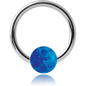 SURGICAL STEEL BALL CLOSURE RING WITH CRYSTALINE SYNTHETIC OPAL JEWELED BALL