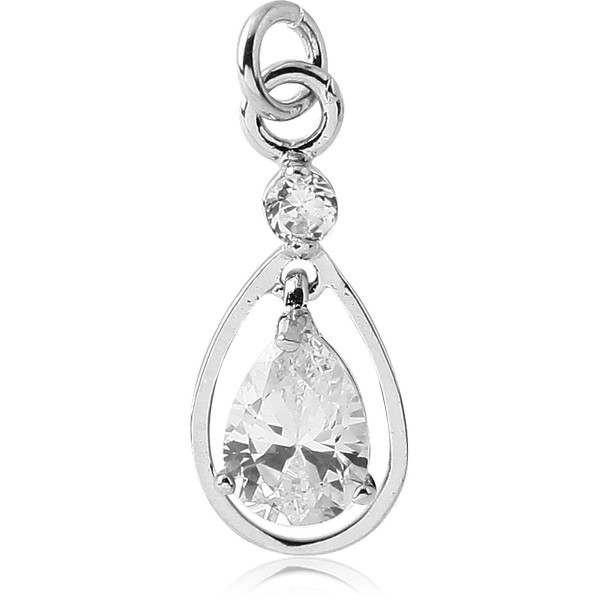 RHODIUM PLATED BRASS PRONG SET PEAR PREMIUM CRYSTAL JEWELLED CHARM